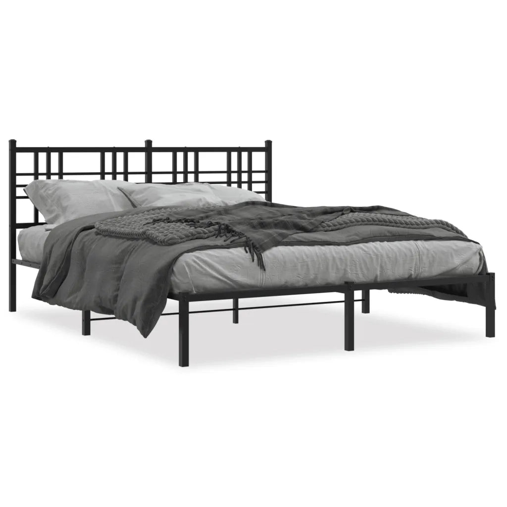 Letto matrimoniale | Letto per adulti | Giroletto con Testiera in Metallo Nero 150x200 cm
