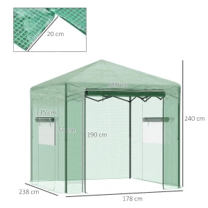 Serra pieghevole da giardino con porta e finestre arrotolabili, copertura in PE, struttura in acciaio, verde, 238 x 178 x 240 cm