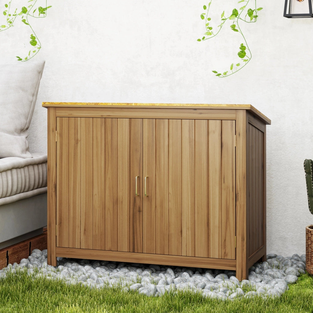 Armadio Porta Attrezzi da Esterno 110x50x85 cm con 2 Ante e Ripiani in Legno