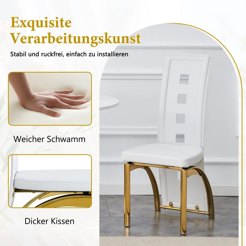 Sedia da sala da pranzo set 2 in pelle PU con schienale traforato e gambe in metallo bianco e oro per soggiorno moderno