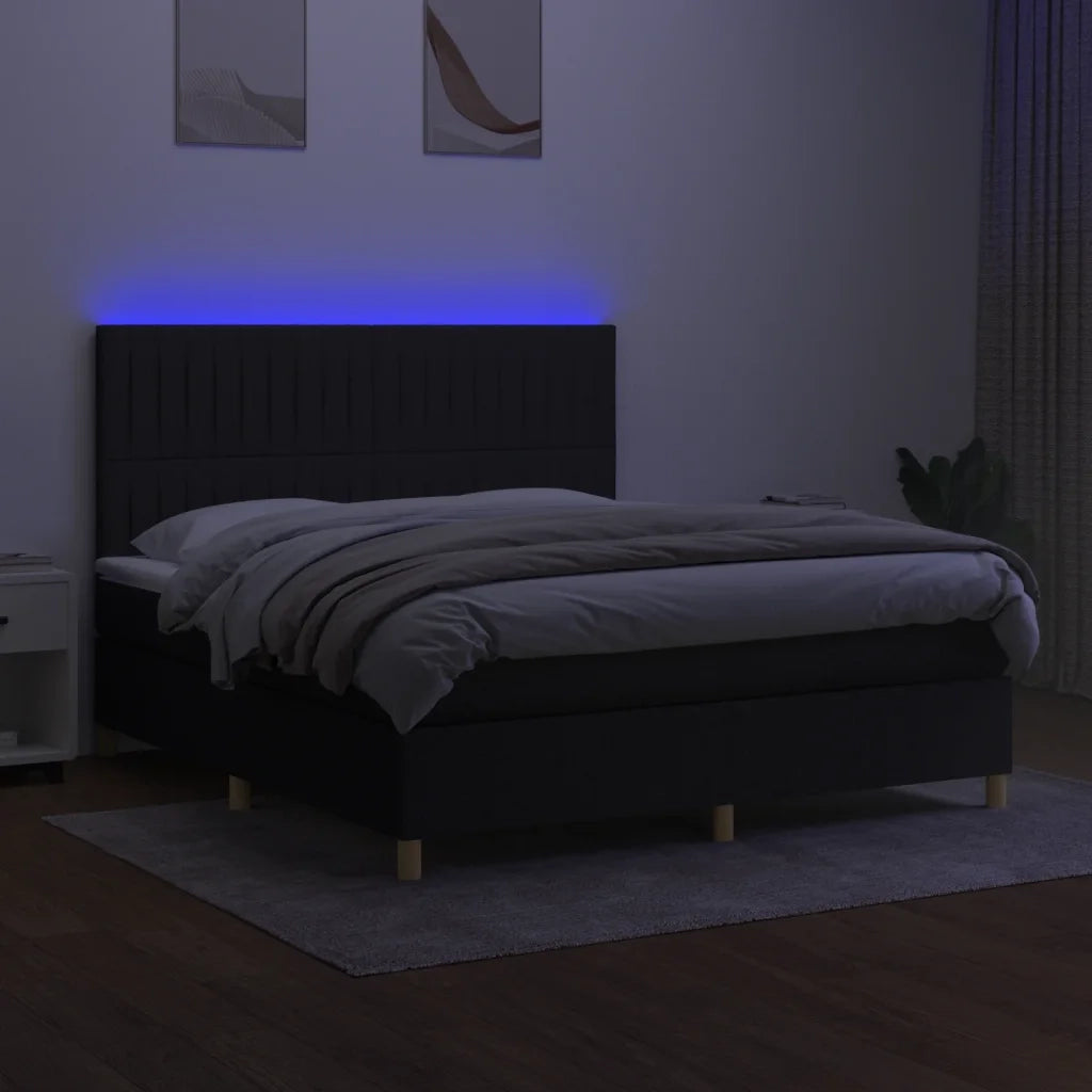 Letto a Molle con Materasso e LED Nero 180x200cm in Tessuto 3135615