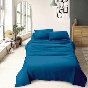 Completo letto matrimoniale a tinta unita set lenzuola Prodotto italiano 100% Cotone - Blu - Matrimoniale