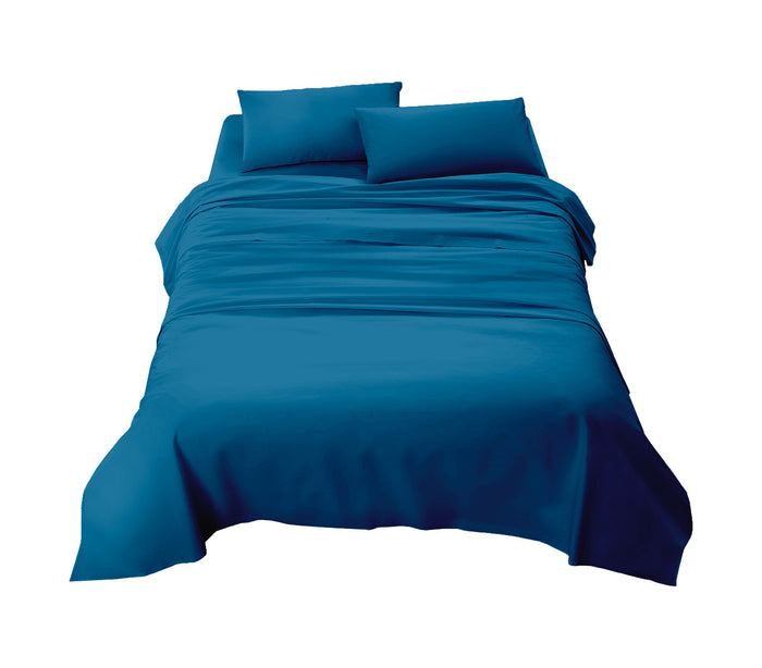 Completo letto matrimoniale a tinta unita set lenzuola Prodotto italiano 100% Cotone - Blu - Matrimoniale