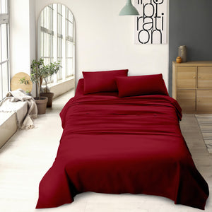 Completo letto matrimoniale a tinta unita set lenzuola Prodotto italiano 100% Cotone - Bordeaux - Matrimoniale