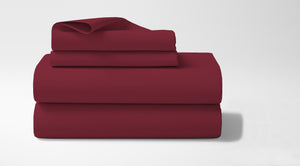 Completo letto matrimoniale a tinta unita set lenzuola Prodotto italiano 100% Cotone - Bordeaux - Matrimoniale