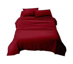 Completo letto matrimoniale a tinta unita set lenzuola Prodotto italiano 100% Cotone - Bordeaux - Matrimoniale