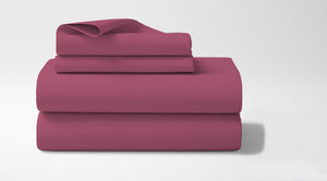 Completo letto matrimoniale a tinta unita set lenzuola Prodotto italiano 100% Cotone - Fragola - Matrimoniale