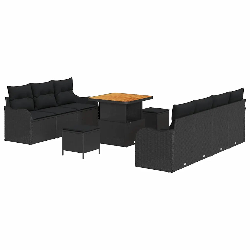 Set Divano da Giardino con cuscino con cuscino 10 pcs Nero