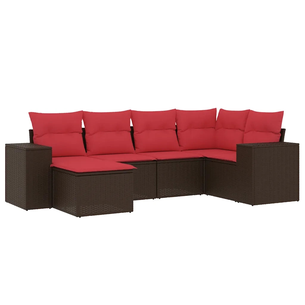 Set Divani da Giardino 6 pz con Cuscini Marrone in Polyrattan 3222863
