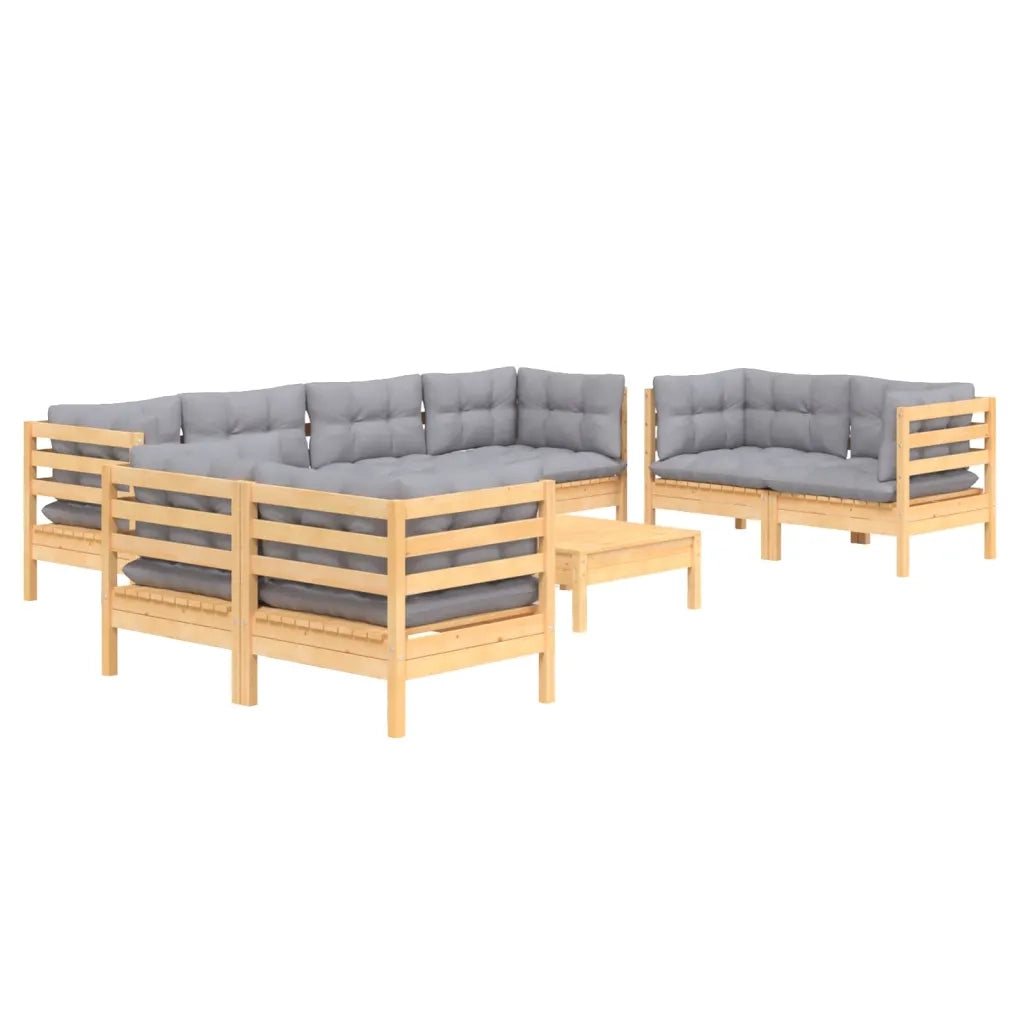 Set Divani da Giardino 9 pz con Cuscini Grigi Massello di Pino 3096273