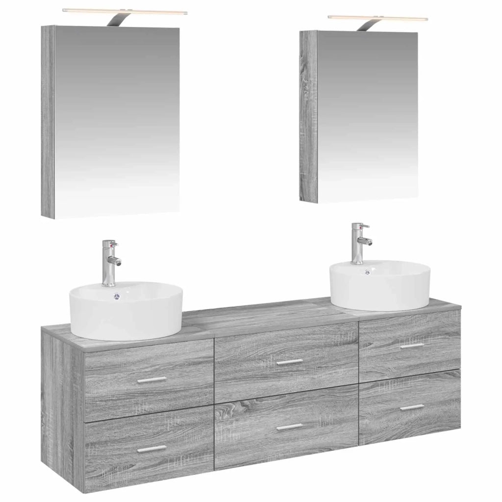 Set di mobili per il bagno 5 pcs Sonoma grigio 3406876