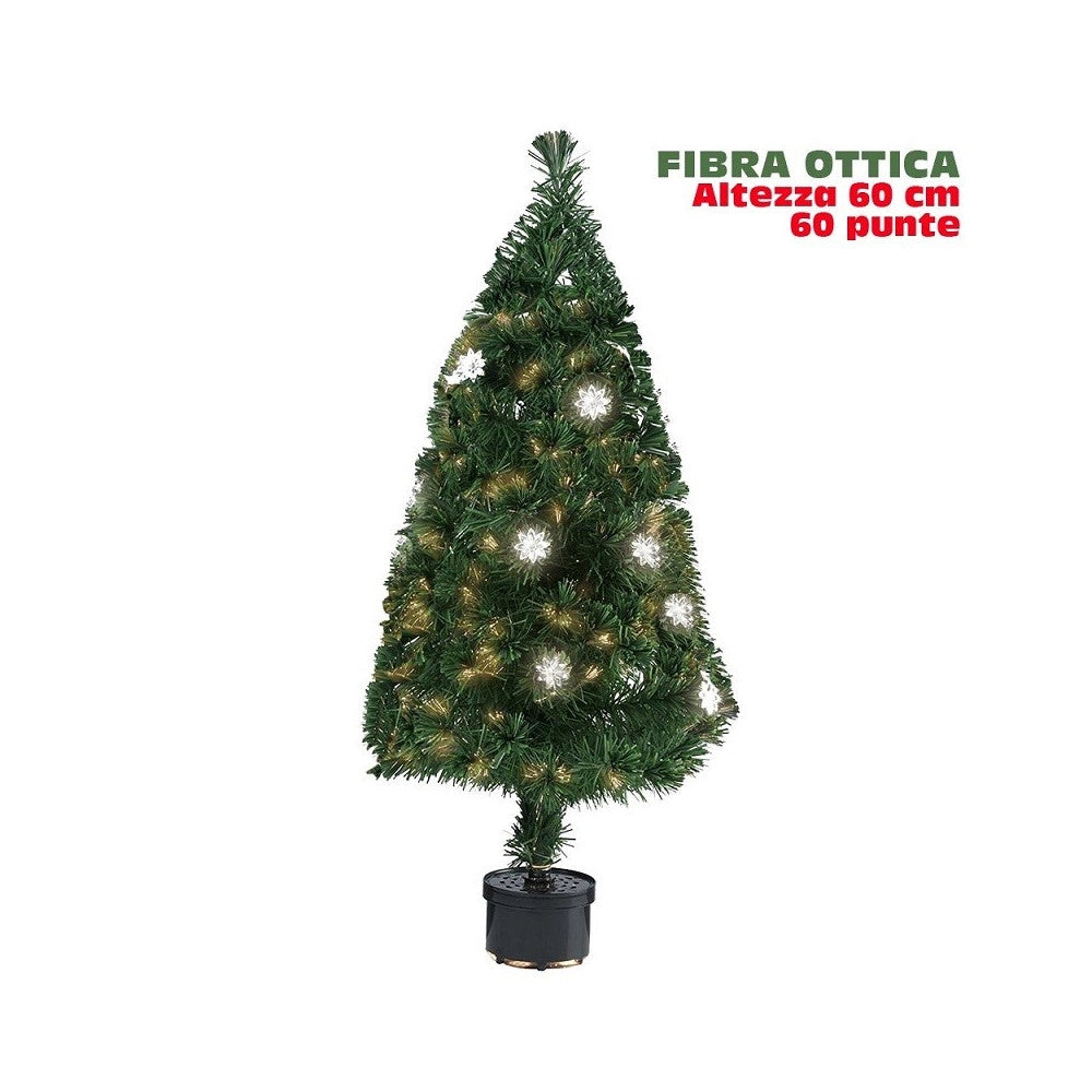 Trade Shop - Albero Di Natale Fibra Ottica Flower 60cm 60 Punte 9 Fiori Colore Verde -