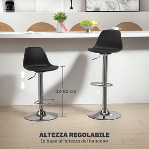 Set 2 Sgabelli da Bar 38x42x82-104 cm con Schienale e Poggiapiedi in PP Pelle PU e Acciaio Nero