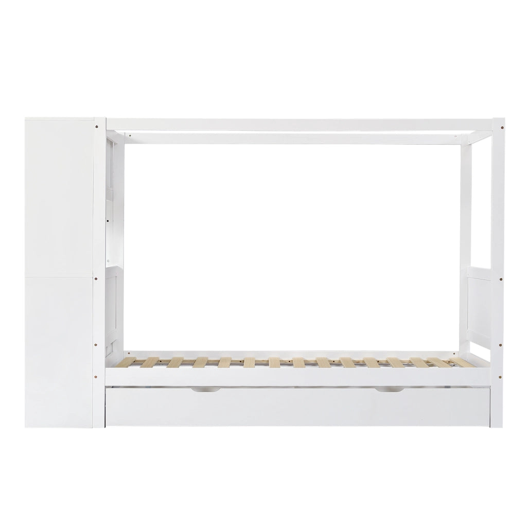 Letto Singolo Bambini con Sponde e Contenitore ¨C MINIMAL ¨C Pino e PB, Bianco/Naturale, 90x200