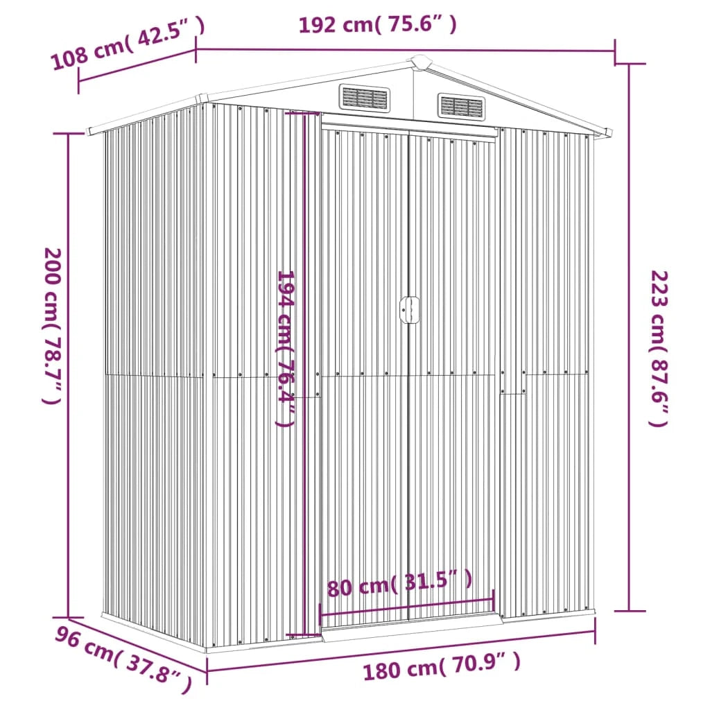 Casetta da giardino cabina ripostiglio capanno da esterno capanno per attrezzi robusta colore chiaro 192 x 108 x 223 cm acciaio zincato marrone 02_0022300