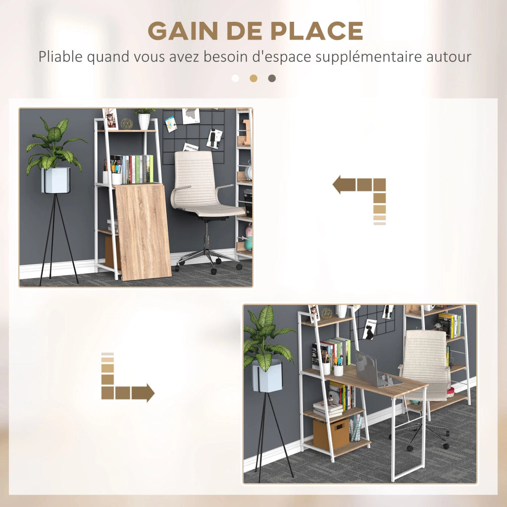 Scrivania Pieghevole con Libreria ¨C zephmum ¨C Legno Rovere Chiaro Metallo Bianco
