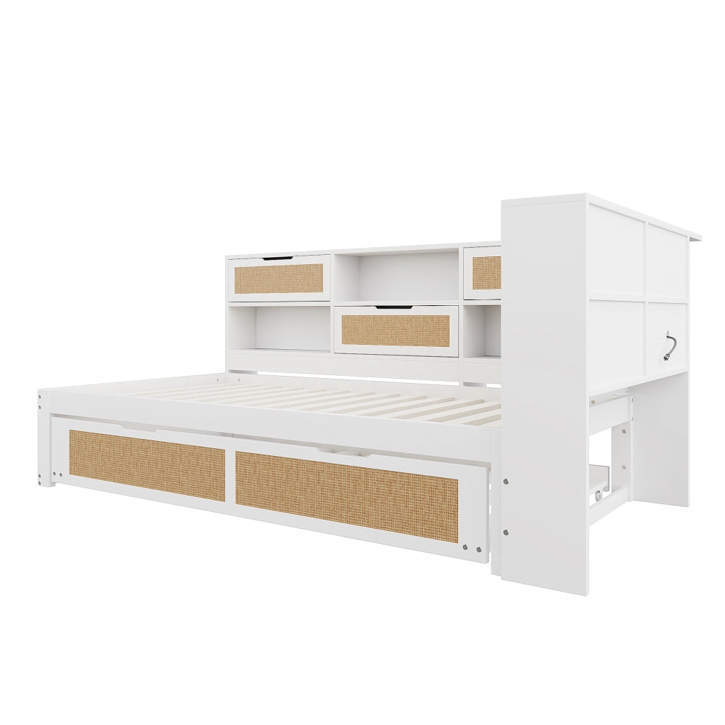 DESMIU Letto estraibile 90 × 200 cm 1 posto con letto 90 × 190 cm, USB e contenitore, senza materasso, bianco