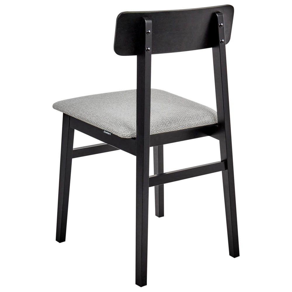 Set di 2 sedie da pranzo Struttura in legno di gomma nero Seduta in tessuto poliestere grigio chiaro Senza braccioli Design retrò