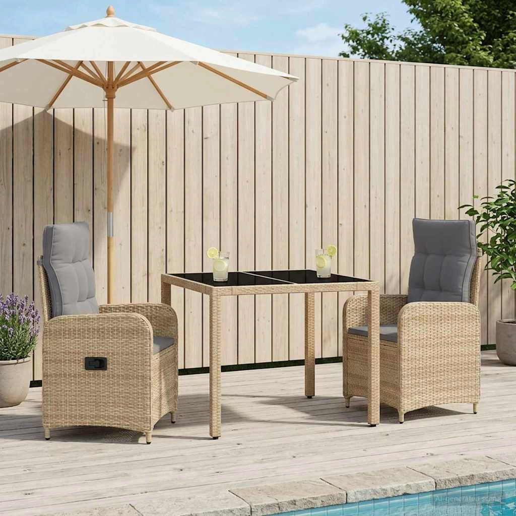 Set da pranzo per esterni 3 pz Beige e Grigio Chiaro polyrattan 3422334