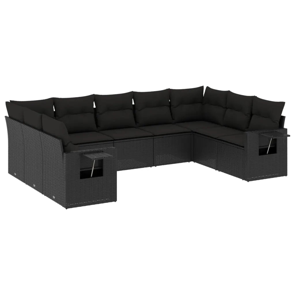 Set Divani da Giardino 9 pz con Cuscini Nero in Polyrattancod mxl 92754