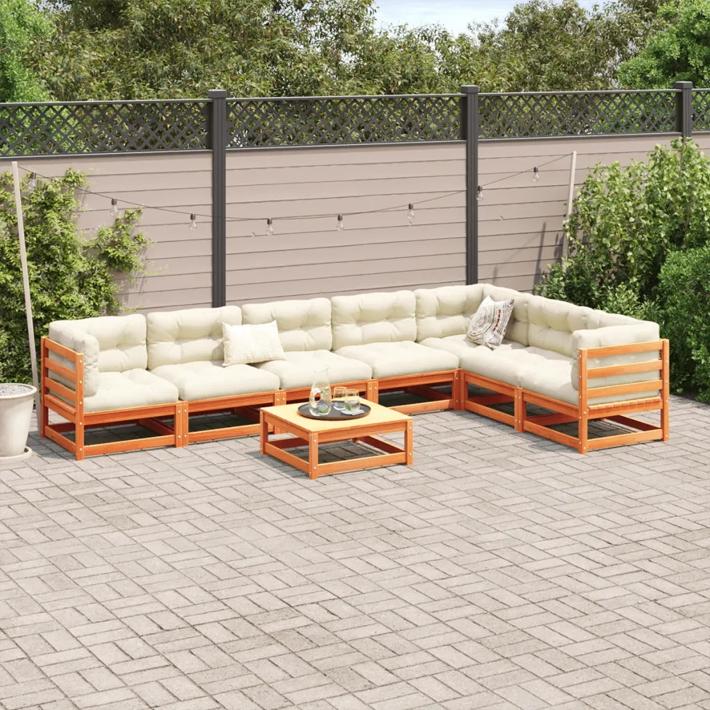 Set Divani Giardino 8 pz con Cuscini Marrone Cera Massello Pino 3299479