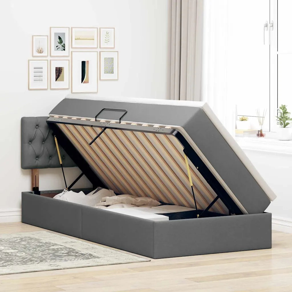 Letto con contenitore e LED Grigio scuro 100 x 200 cm Tessuto 3371188