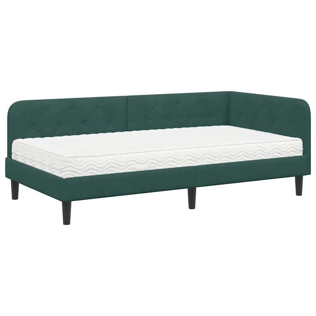 Cornice del letto ad angolo Verde Scuro 100 x 200 cm Velluto