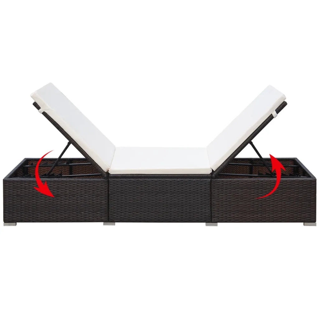 Lettino Prendisole | Sdraio da giardino | Lettino da sole con Cuscino in Polyrattan Marrone