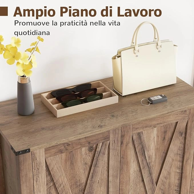 Armadio per Scarpe con Ante, Scarpiera in Legno da 6 Livelli in Stile Rustico con Ripiani Regolabili, per Ingresso Corridoio e Soggiorno, 80x35,5x100 cm (Marrone)