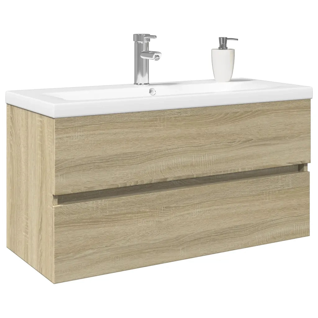 Set Mobili da Bagno | Armadio da bagno 2 pz in Ceramica e Legno Multistrato