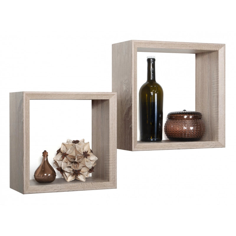 Set di 2 Mensole da Muro, Cubi Arredo, Mensole Cubo, Cubi da Parete, Cubi Portaoggetti, Rovere Sagerau 35x35 p15,5 cm, e 30x30 p15,5 cm - Ginevra