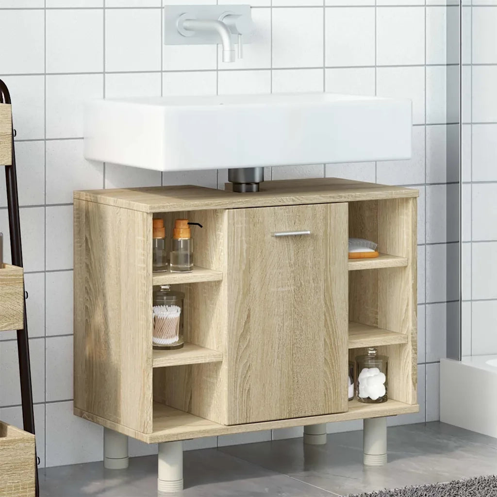 Mobiletto da bagno salvaspazio di design 60 x 32 x 53 cm realizzato in legno composito di rovere Sonoma 02_0050775