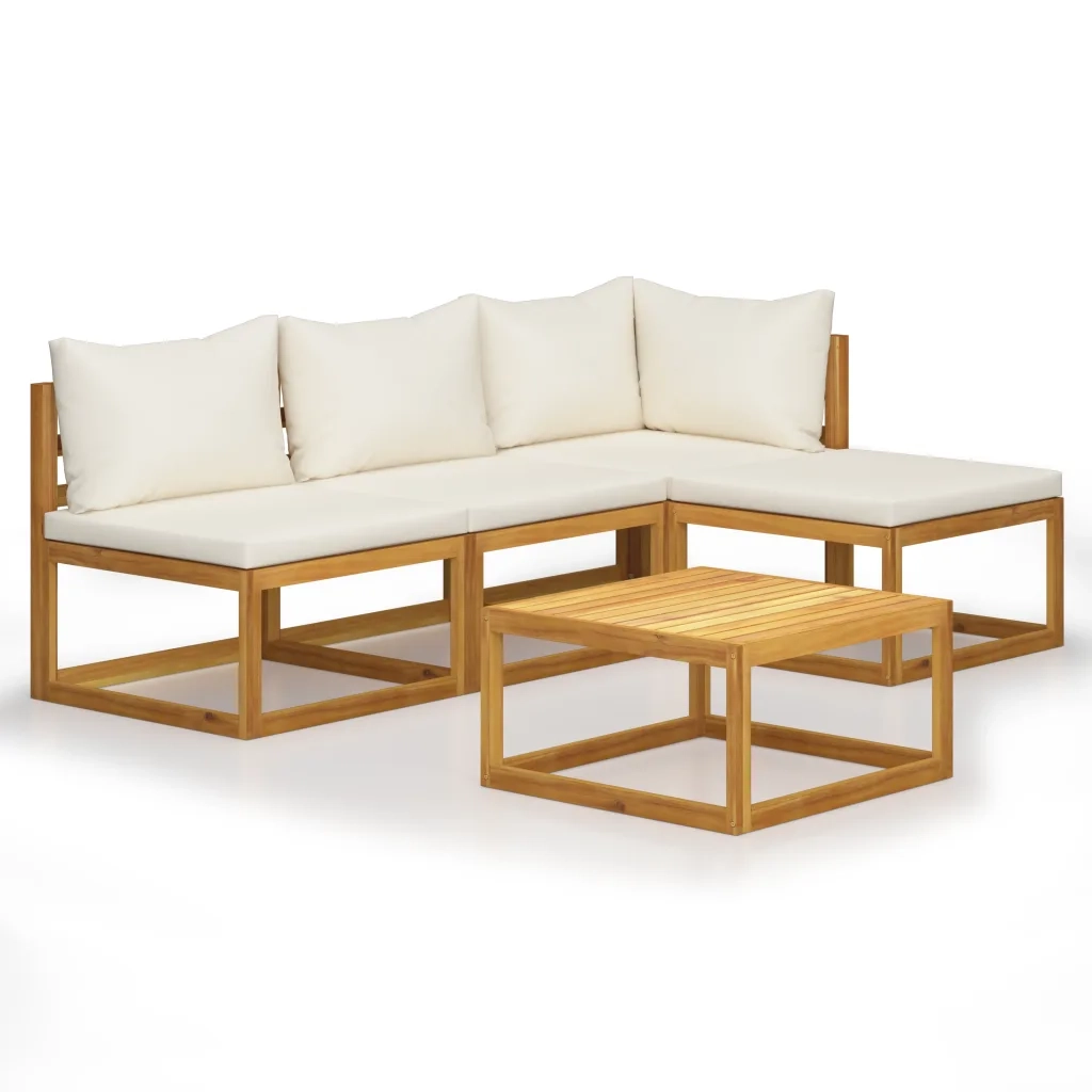 Set Divani da Giardino 5 pz con Cuscini Crema in Legno Acacia 3057633
