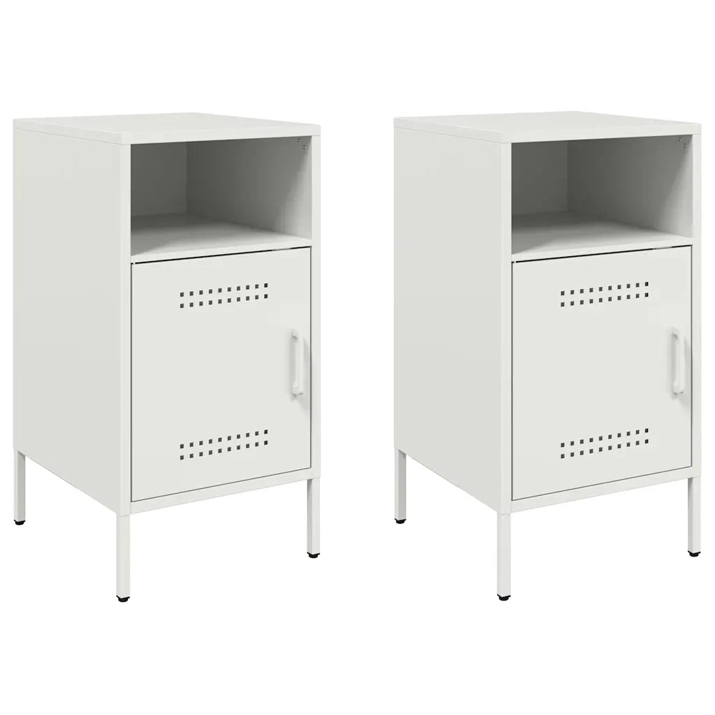 Set di 2 Comodini | Armadio da Notte | Mobiletto da notte Bianchi 36x39x68 cm in Acciaio