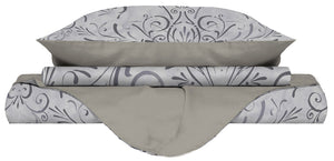 Copripiumino Matrimoniale con Stampa sul Sacco e Federe Doubleface Ornato Grigio