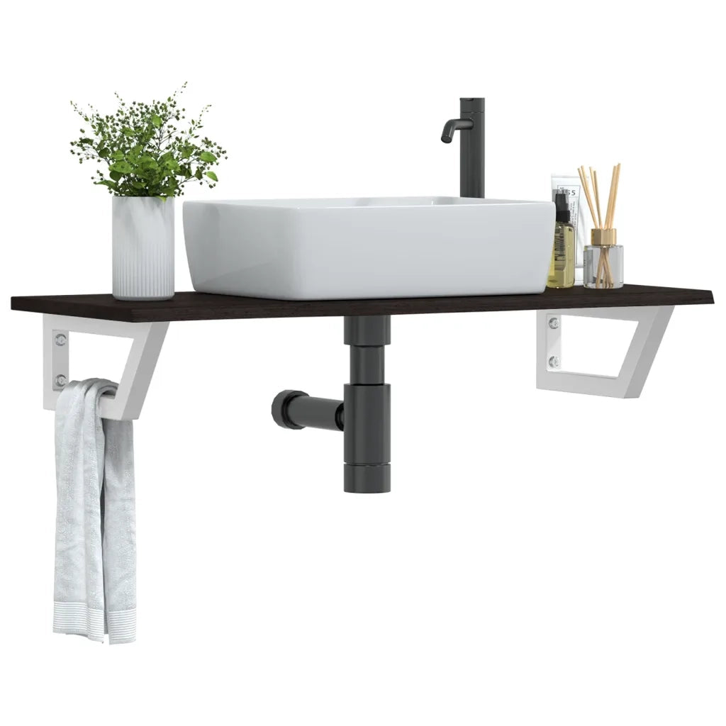 vidaXL Ripiano a Parete per Lavabo in Acciaio e Massello di Rovere