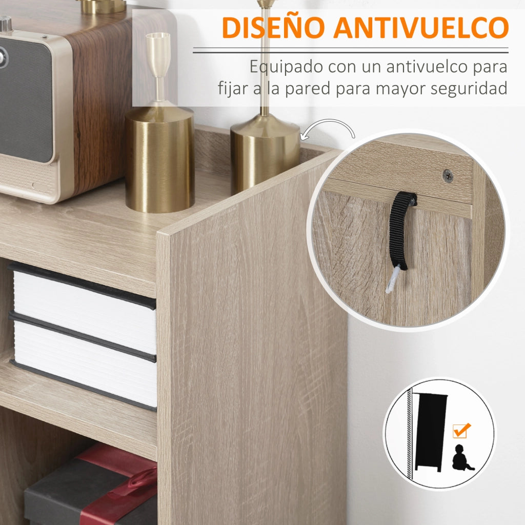 Consolle per Ingresso con 2 Ante 1 Cassetto e 3 Ripiani Aperti ¨C Minimal ¨C 80x30x96,5 cm Naturale