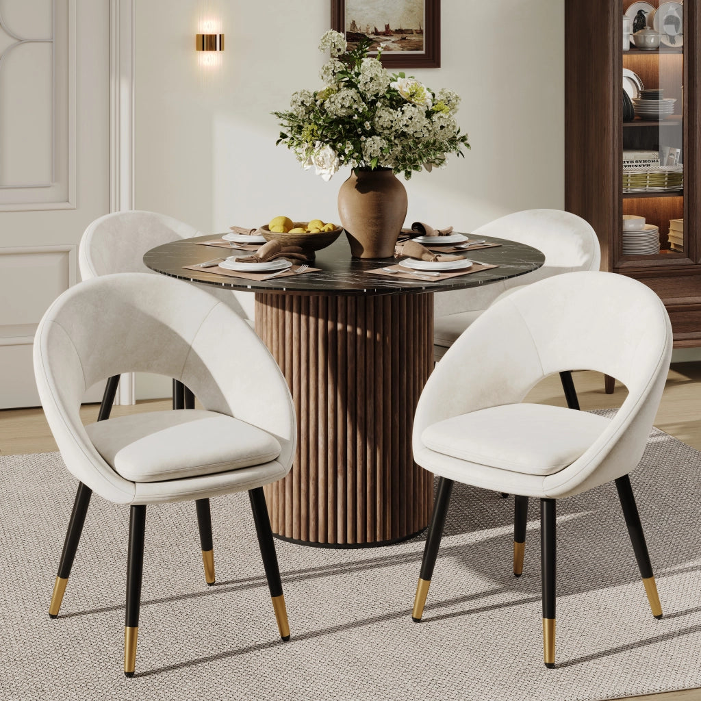 Sedie da Pranzo in Velluto ¨C MINIMAL ¨C Beige, Set 6 Pezzi, Stile Moderno