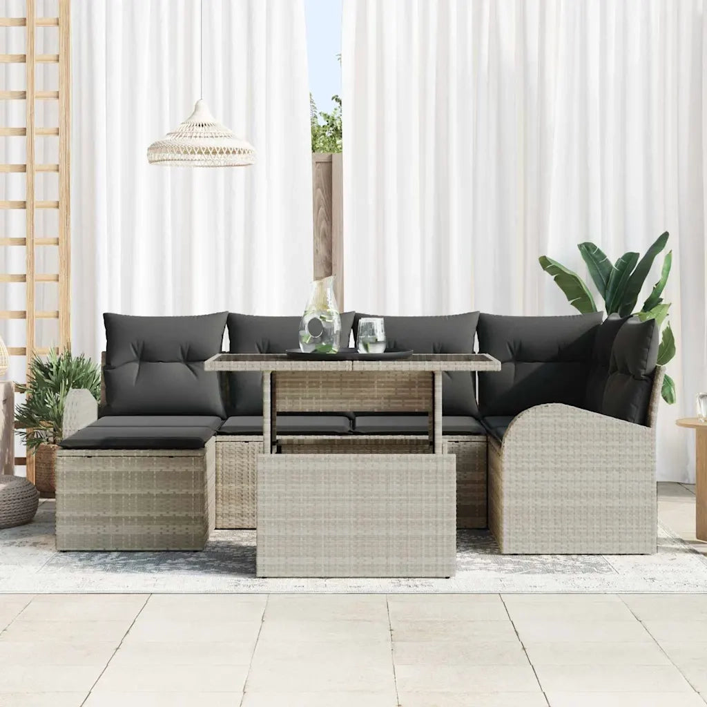 Set Divano da Giardino 7 pcs Grigio chiaro Poly Rattan 3357415