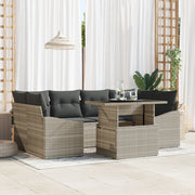 Set Divano da Giardino di 7 Pezzi con Cuscini Grigio Chiaro Polyrattan