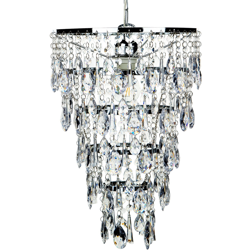 Lampada a Sospensione Argento Ferro Trasparente Finti Cristalli Lampadario Glam