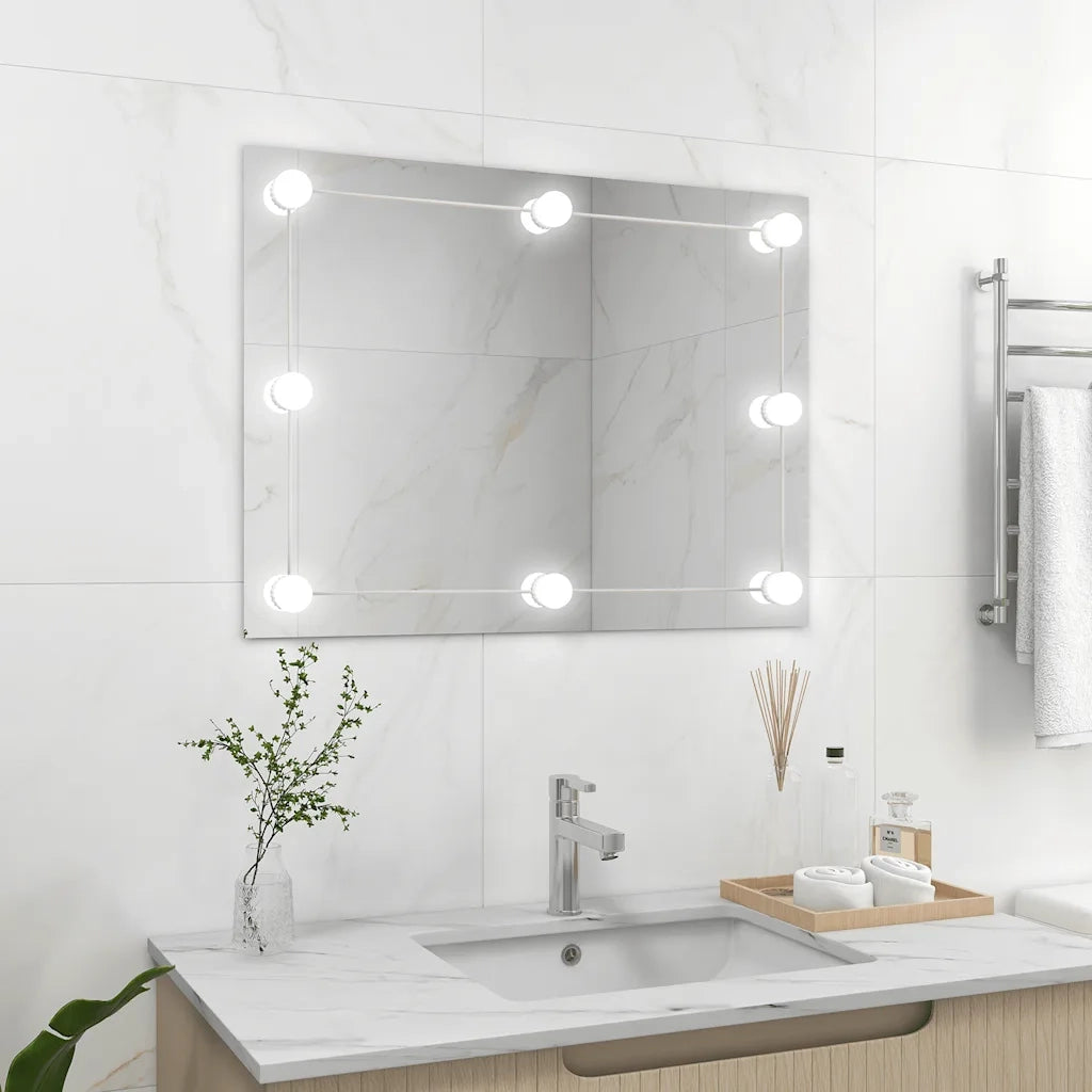 Specchio Parete-Specchio a Muro-Specchio Decorativo Rettangolare Senza Cornice con Luci LED Vetro 363966