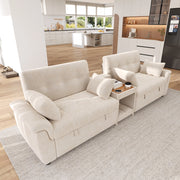 Divano letto multifunzionale beige con modulo centrale e schienale regolabile