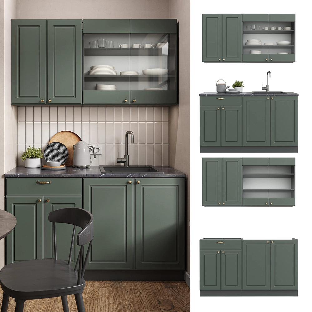 Cucina completa Fame-Line Verde-oro rustico/Antracite 140 cm, PL Antracite Vicco