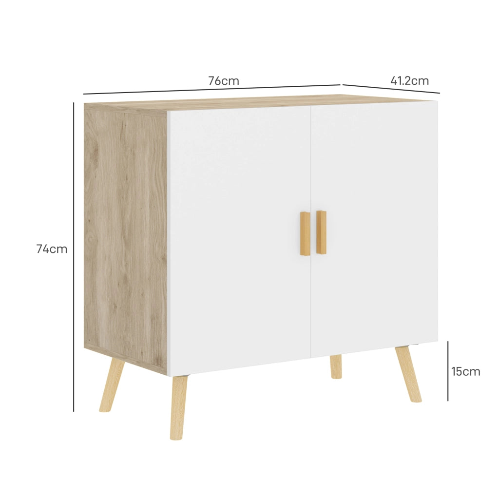Cassettiera con ripiano regolabile ¨C zephmum ¨C Bianco e rovere 76x41.2x74 cm