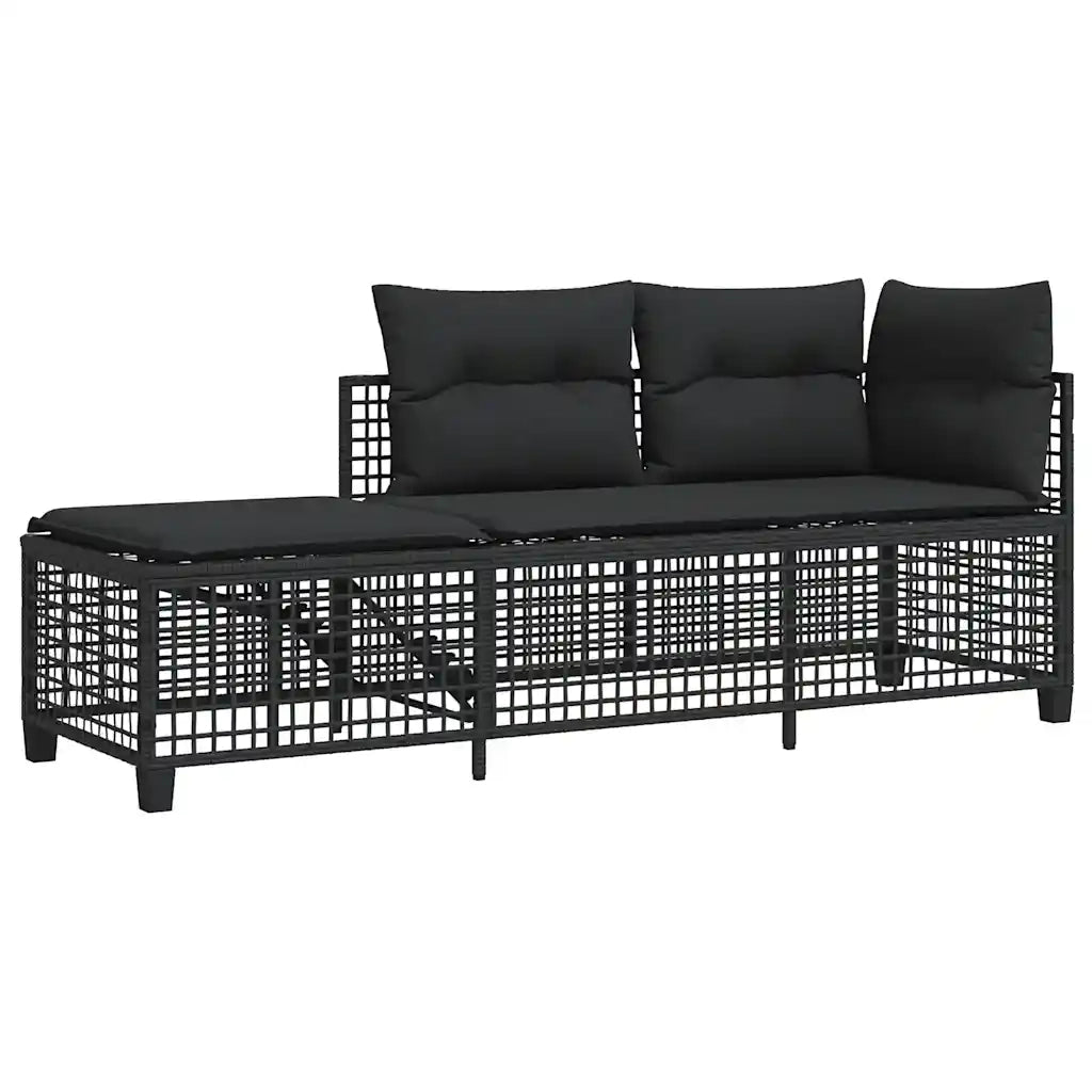 Set Divani ad Angolo 3 pz con Cuscini in Polyrattan Nero 365444