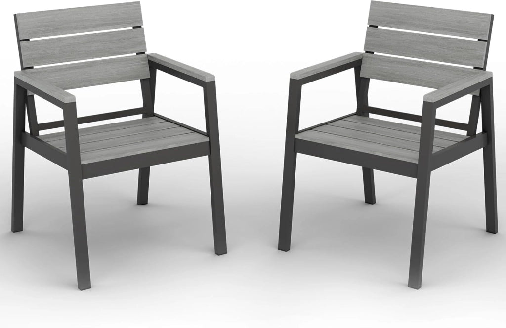 Sedie da Giardino Set di 4, Sedie da Esterno Alluminio Resistenti e Impermeabili con Finitura a Vena di Legno, Seduta di Dimensione Maggiorata che Supporta 160 kg, Facili da Pulire, Naturale