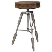 Sgabello in metallo e pelle marrone 39x39x55h