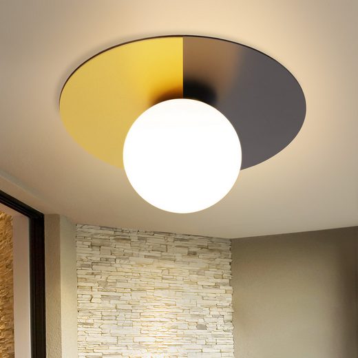 ZMH Lampada da soffitto retrò nero oro rotonda vetro E14 per soggiorno corridoio
