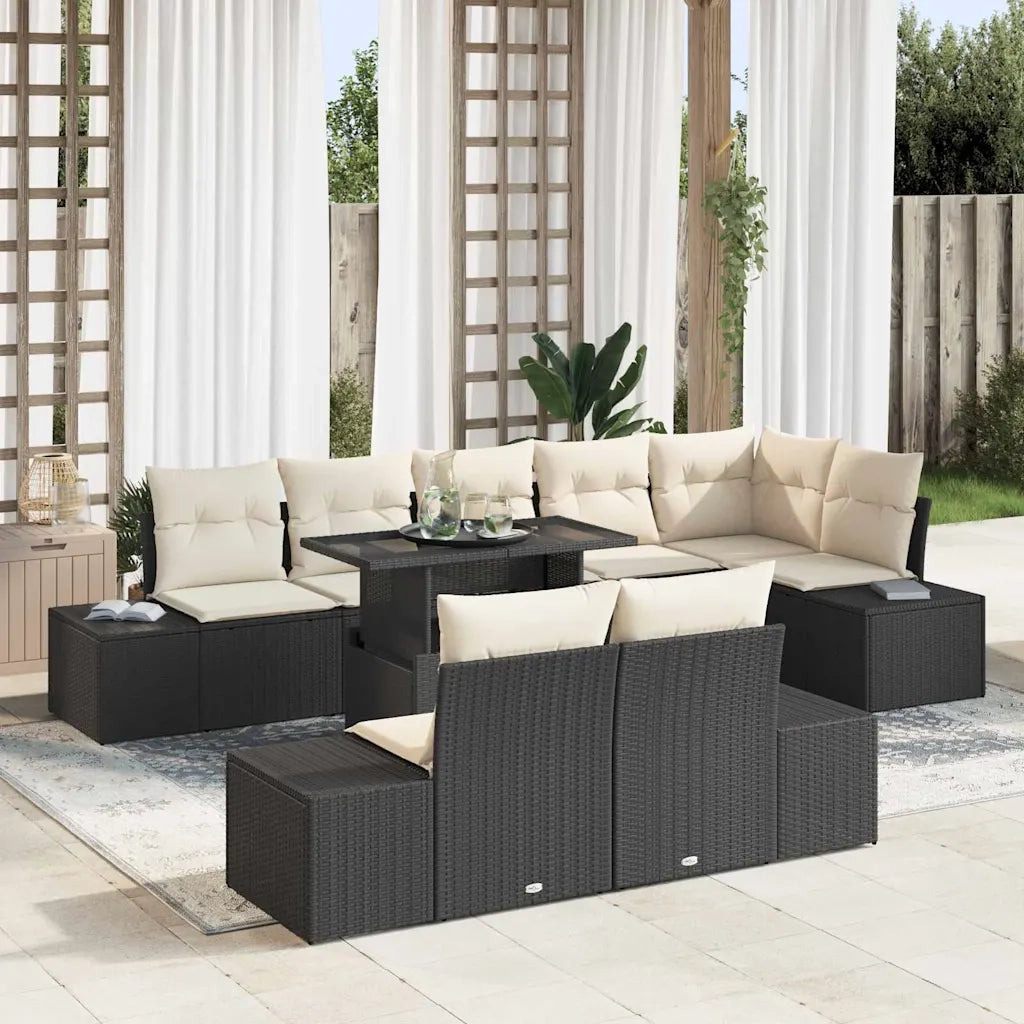 Set Divano da Giardino con archiviazione 9 pcs Nero Poly Rattan 3357940